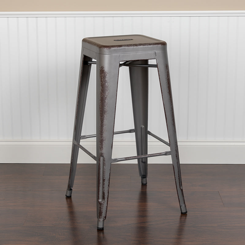 30"h Distressed Silver Stool