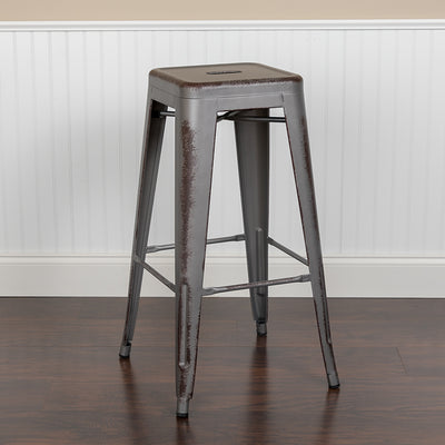 30"h Distressed Silver Stool