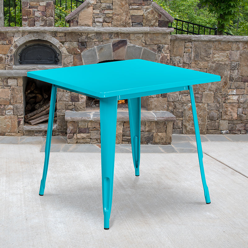 31.5sq Teal-blue Metal Table
