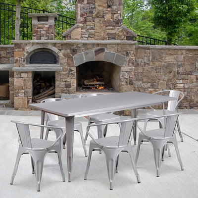 31.5x63 Silver Metal Table Set