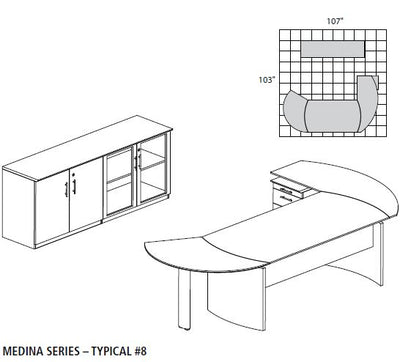 Mayline Safco Medina Curved L-shape w Desk Extension (63"W) & Storage Credenza - Miramar Office