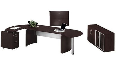Mayline Safco Medina Curved L-shape w Desk Extension (72"W) & Storage Credenza & 2 Drawer Lateral - Miramar Office