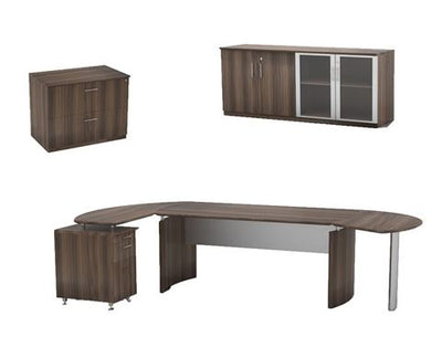 Mayline Safco Medina Curved L-shape w Desk Extension (72"W) & Storage Credenza & 2 Drawer Lateral - Miramar Office