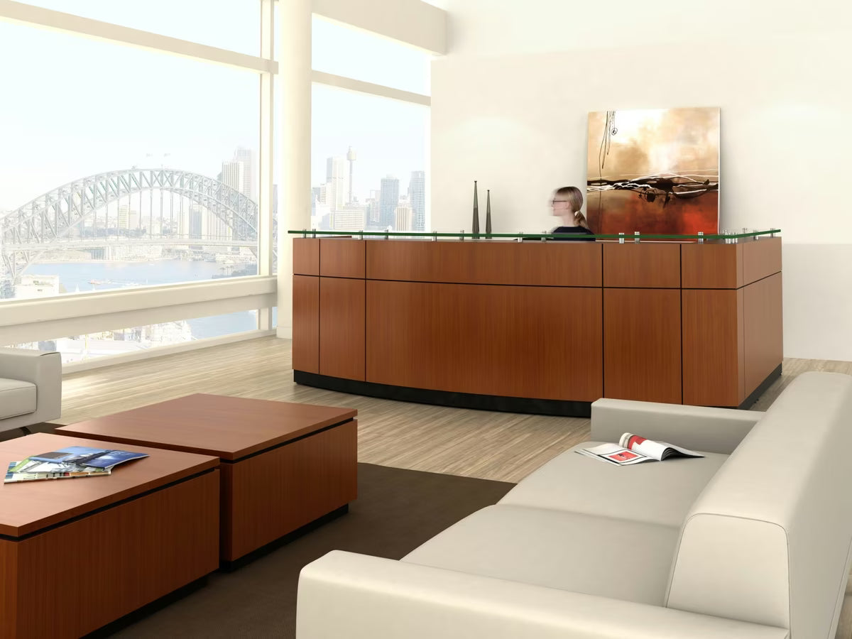 Friant Willow reception desk in office lobby