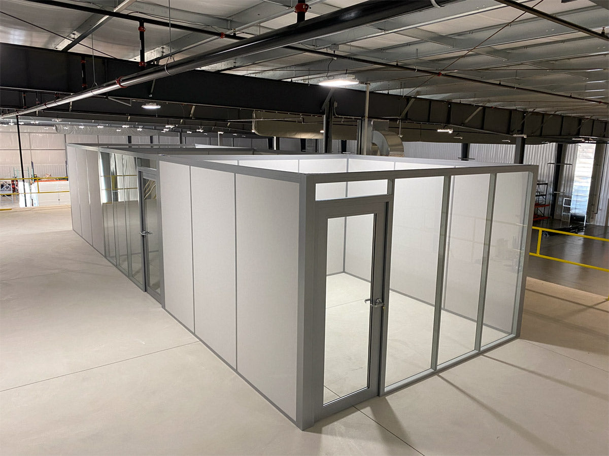 NxtWall FLEX freestanding in-plant offices with solid walls and glass fronts
