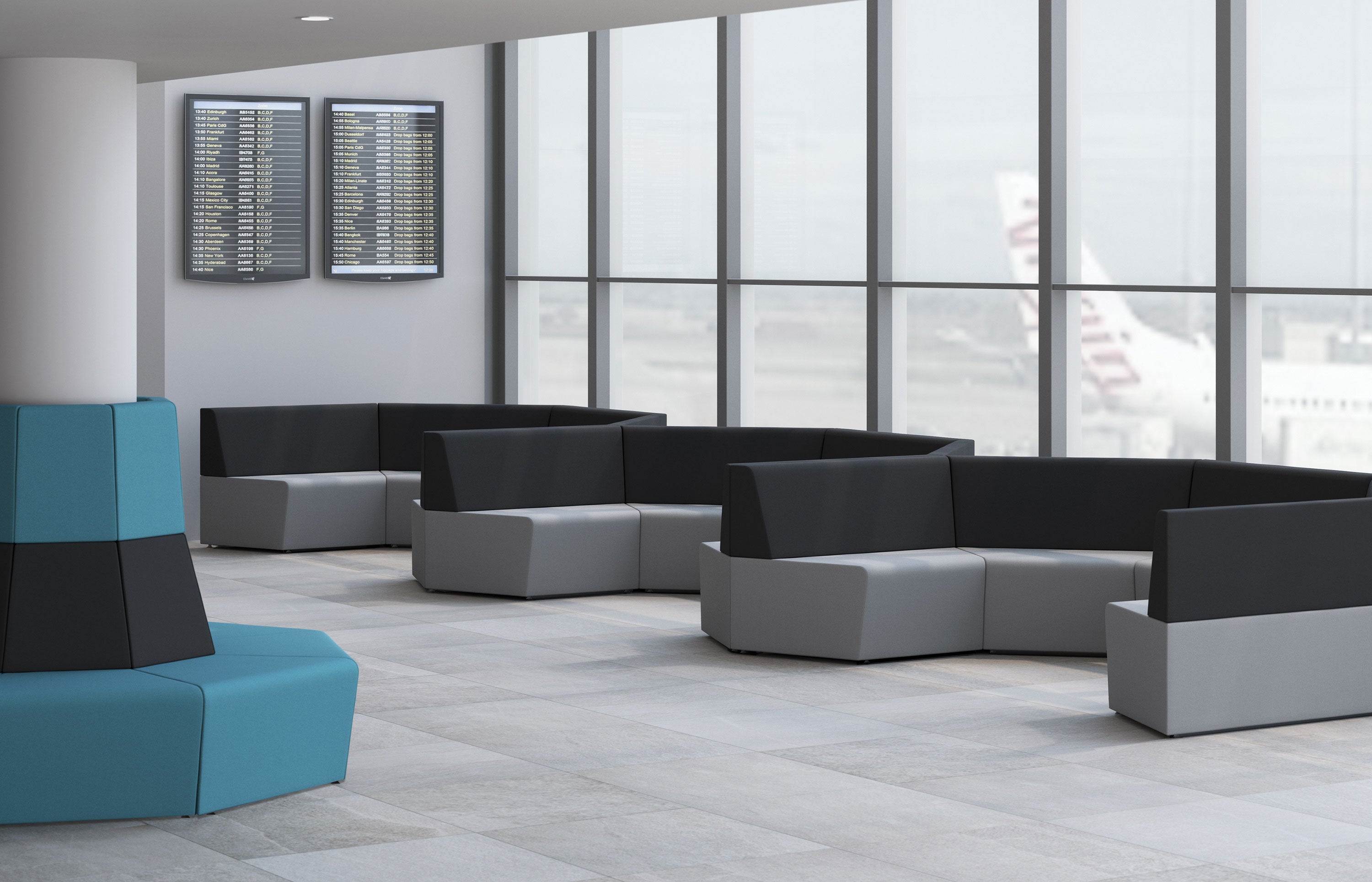 Indiana Furniture Fifteen modular lounge seating in a public waiting area