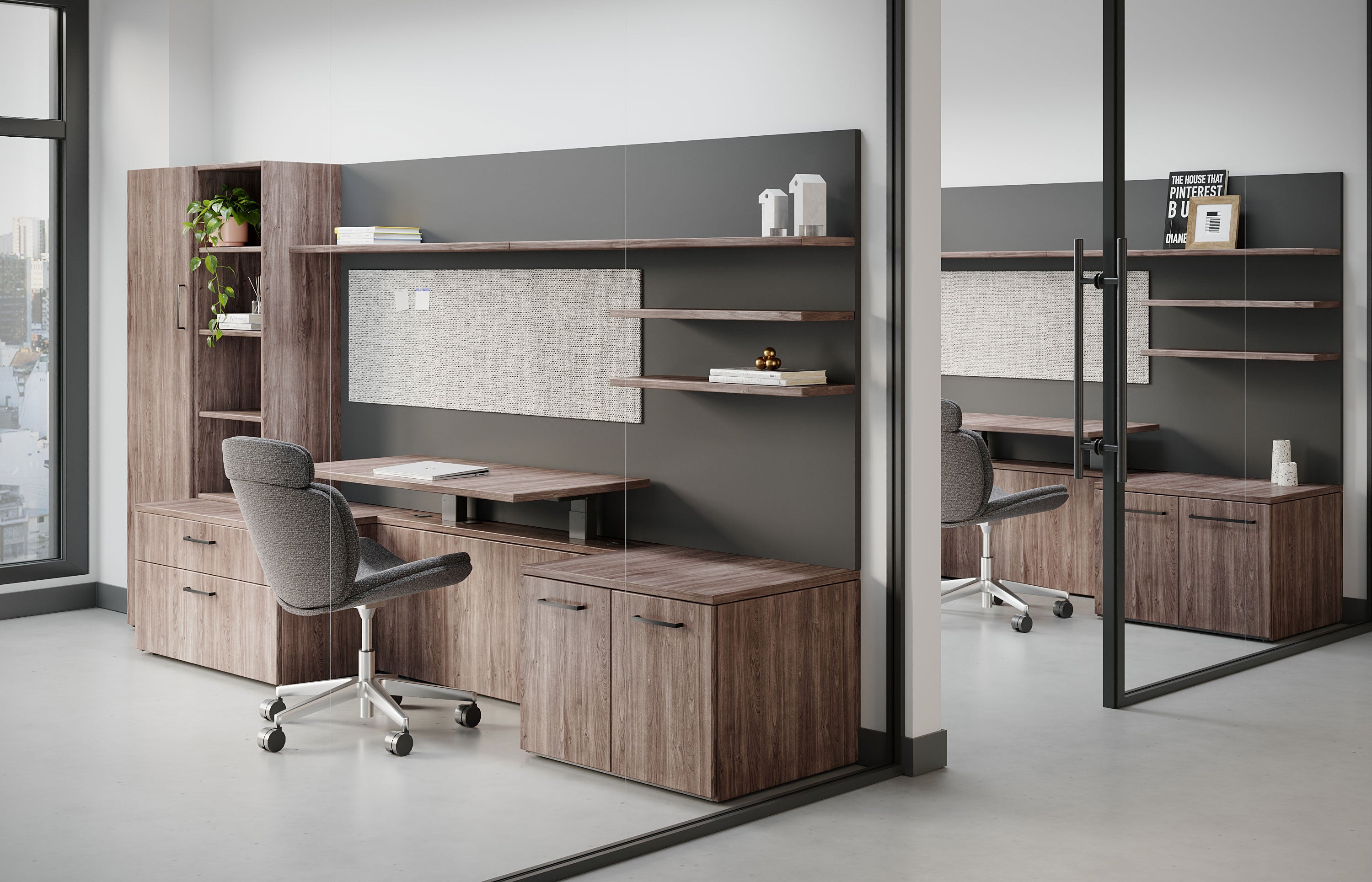 Indiana Furniture height-adjustable desks in coordinated private offices