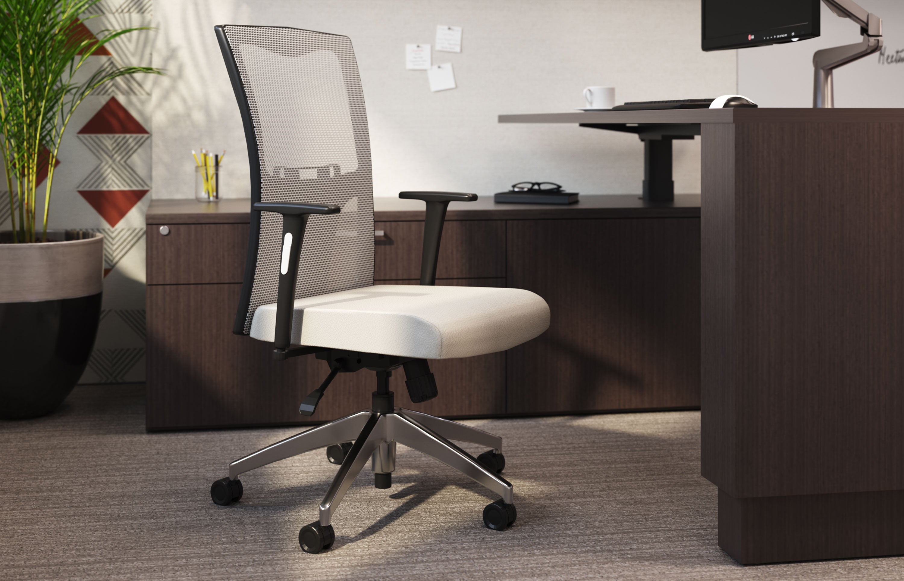 Indiana Furniture Joy mesh task chair at a private office desk