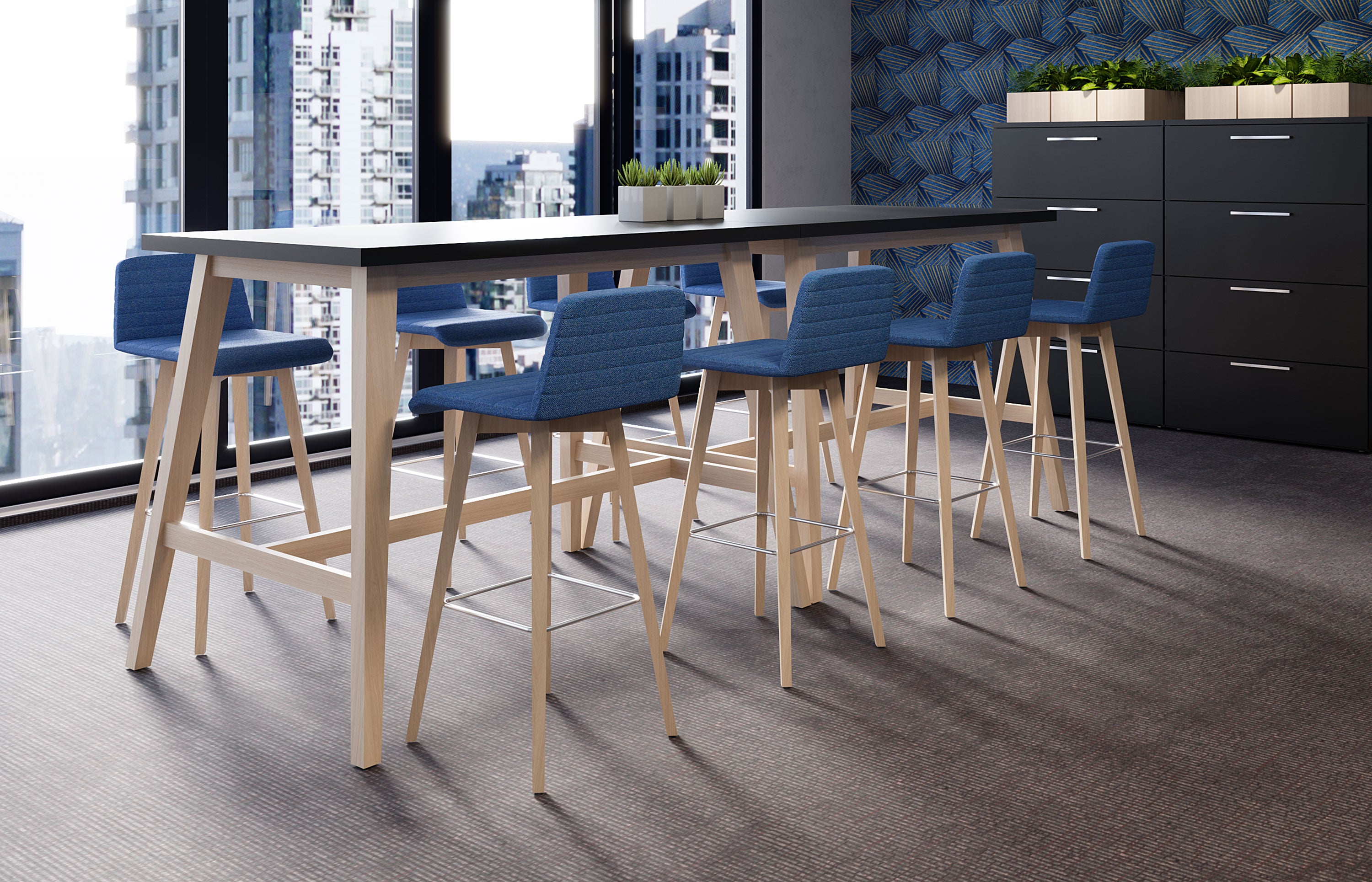 Indiana Furniture Natta stools at a counter-height shared table
