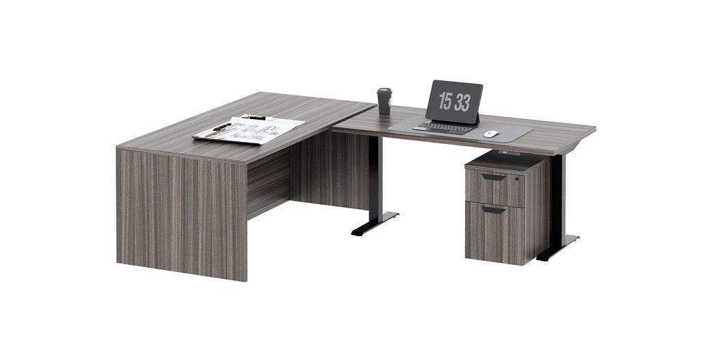 Friant Dash height-adjustable L-desk with pedestal