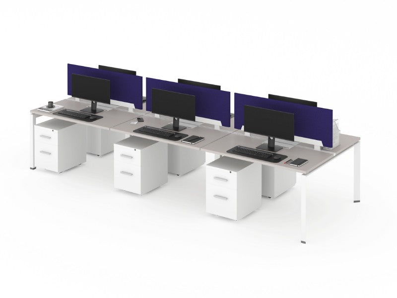 Friant Verity six-person benching with navy privacy screens