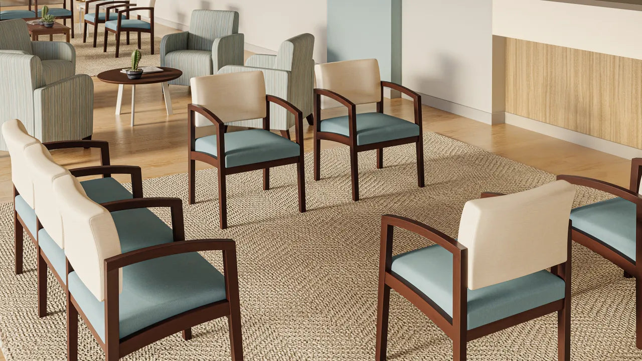 Lesro Lenox Wood reception seating in a lobby