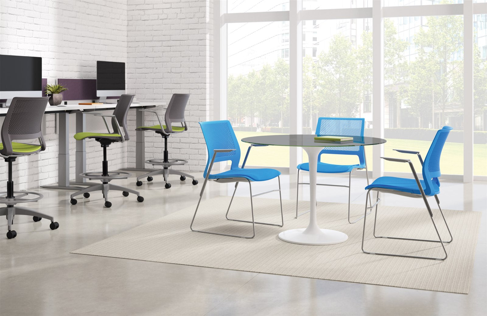 SitOnIt Lumin multipurpose chairs in a bright workspace