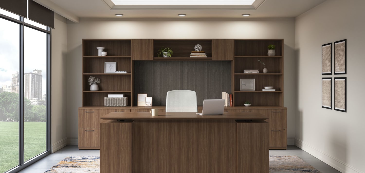 HON Concinnity office with integrated storage and task seating