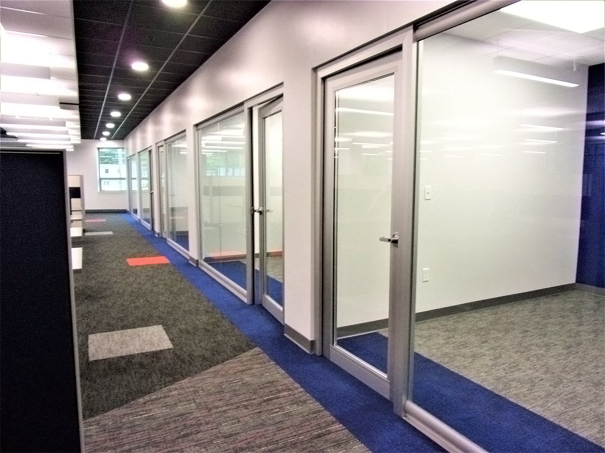 NxtWall View glass office fronts in a finished commercial interior